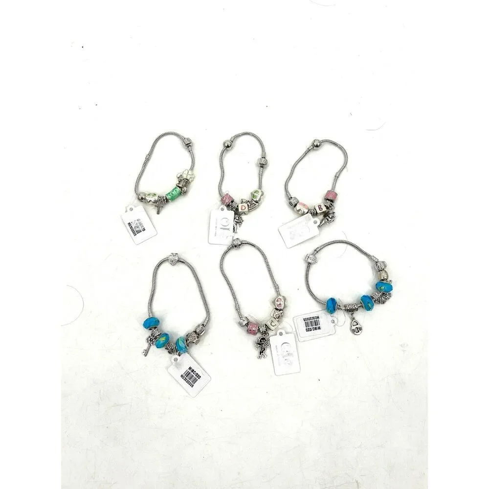 NWT Set Of 6 Silver Tone Charm Bracelets Costume Jewelry